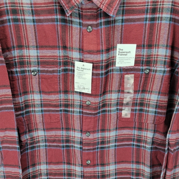 Sonoma Supersoft Flannel Long Sleeve Button Front Shirt Mens 3XL Tall Red Blue - Picture 6 of 8